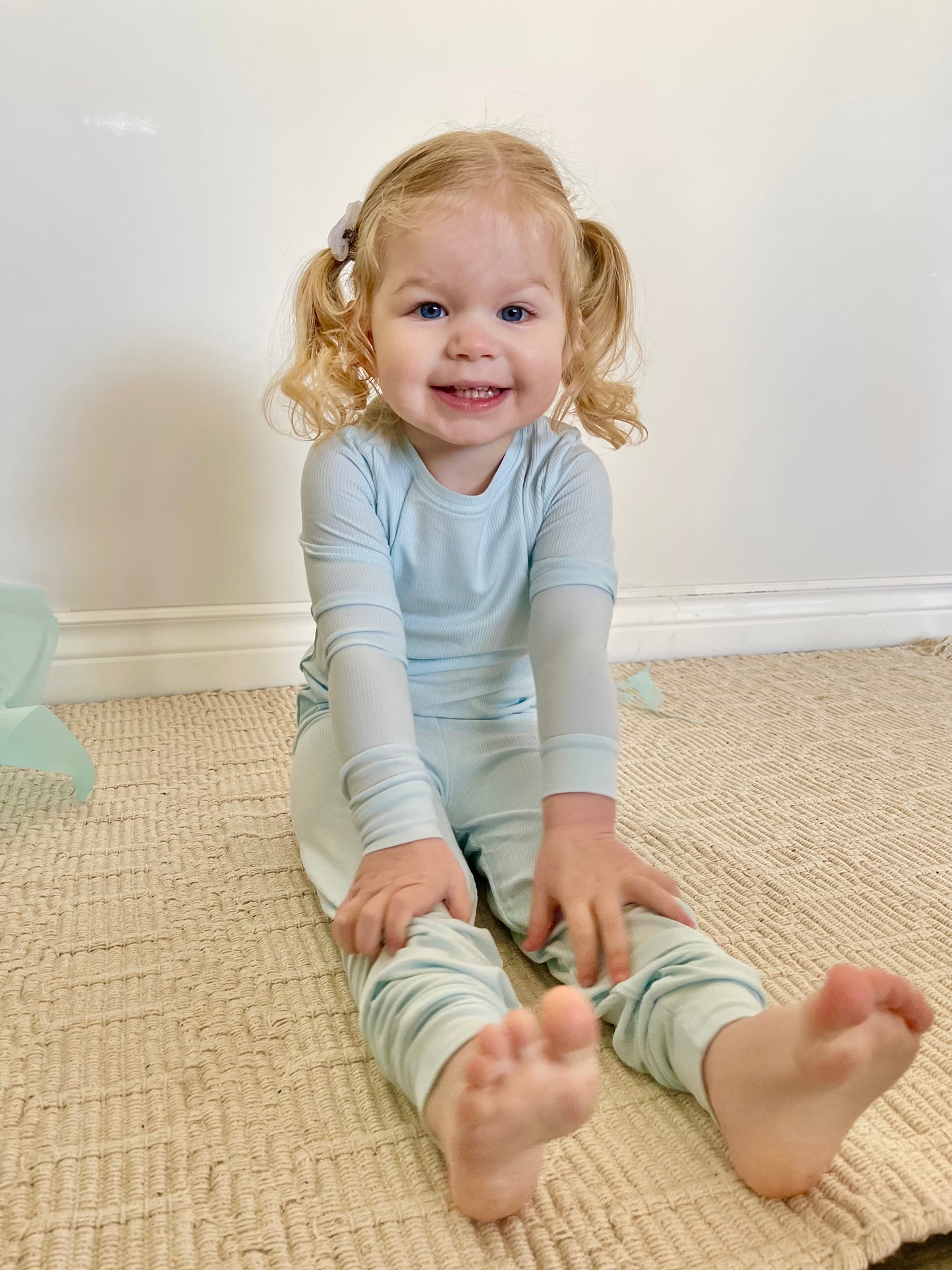 Ribbed Long Sleeve Pajamas in Blue Raspberry