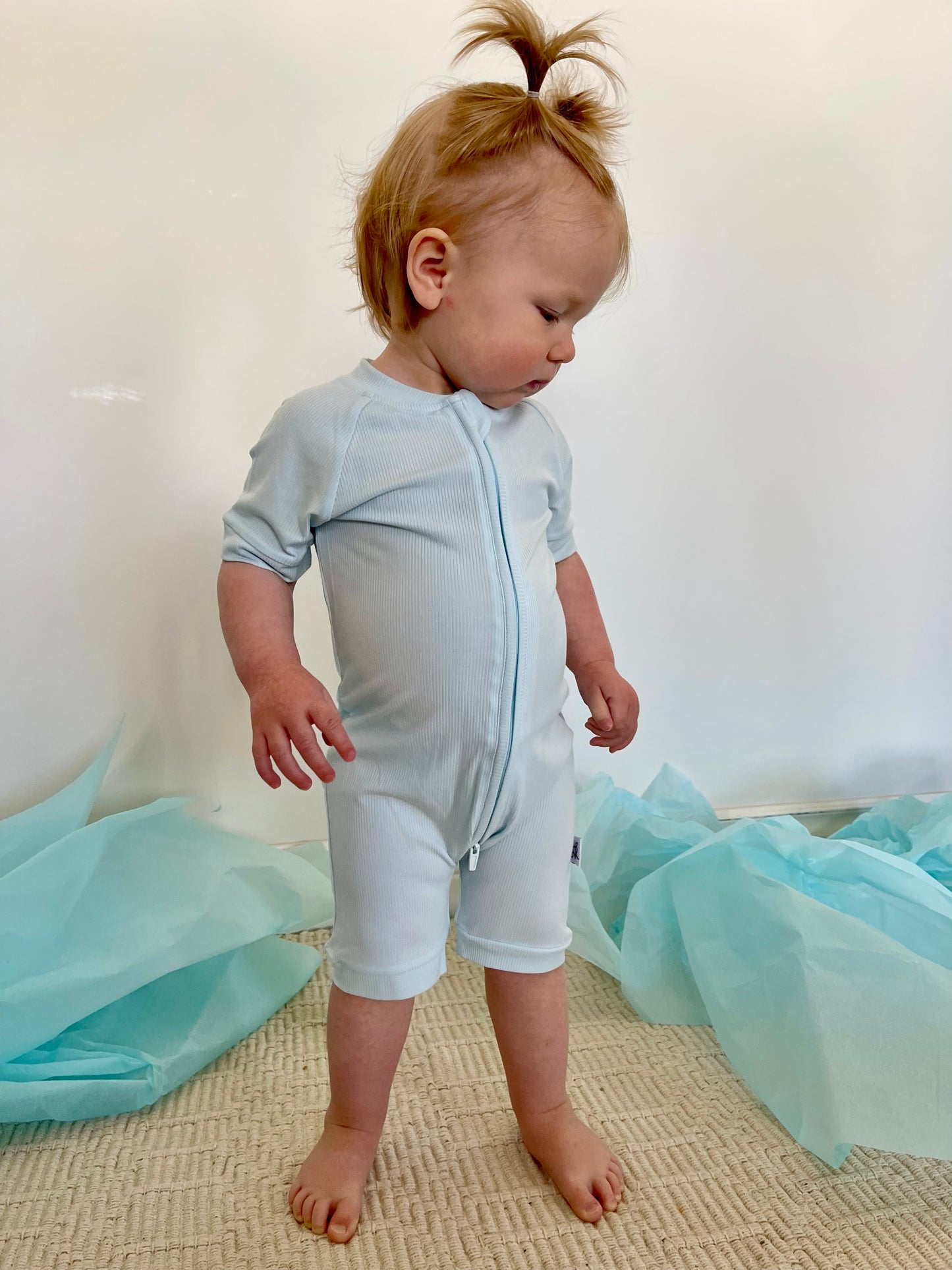 Ribbed Shortie Romper in Blue Raspberry