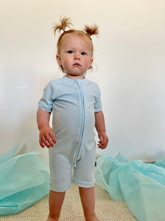 Ribbed Shortie Romper in Blue Raspberry