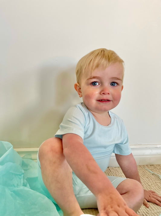 Ribbed Short Sleeve Pajamas in Blue Raspberry